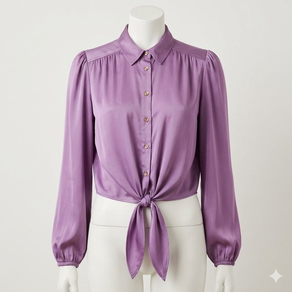 Joie Lavender Tie-Front Long Sleeve Blouse, Size Small.